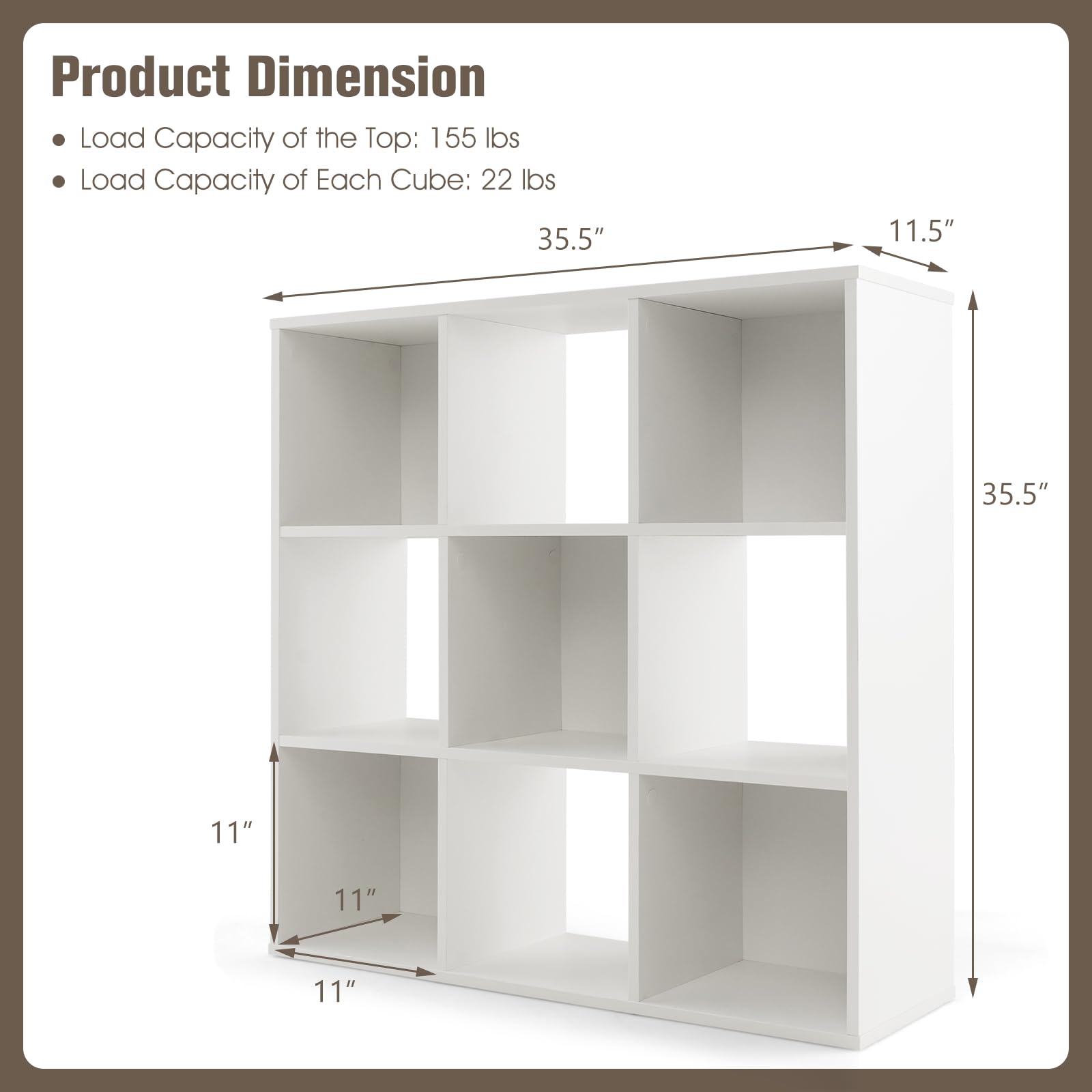 9-Cube Bookshelf, Wooden Open Bookcase, Dual Anti-Tipping Kits, Freestanding Modern Cube Storage Display Shelf for Living Room Kid's Room (White, 9-Cube)