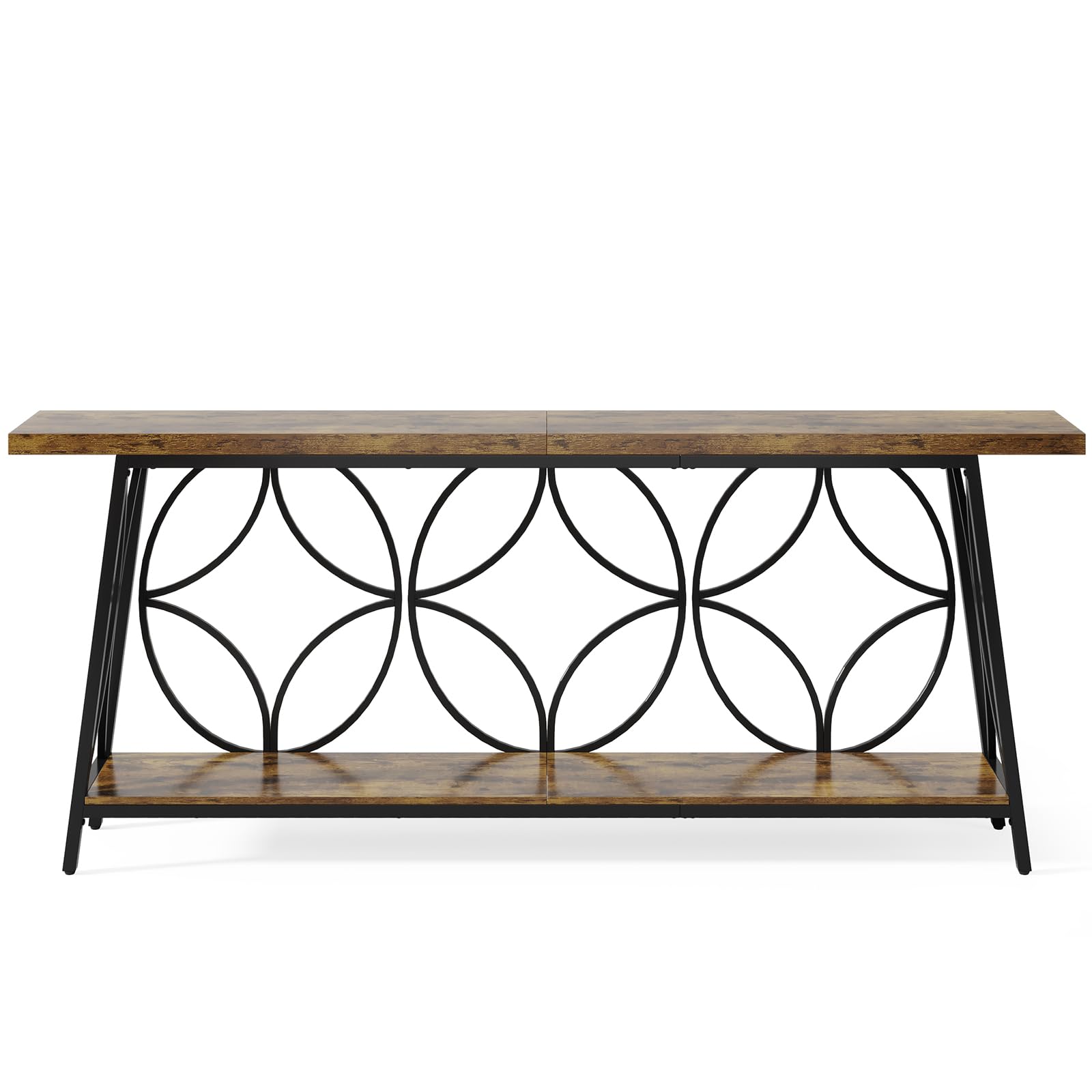 70.9-Inch Rustic Brown Console Table with Storage - 2-Tier Sofa Table