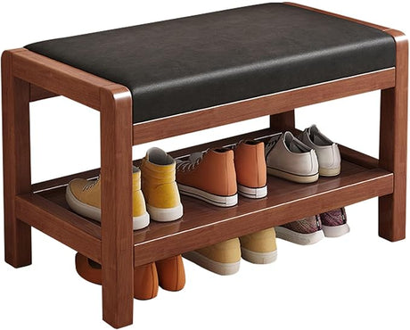 Shoe Rack Bench with Storage, Wood Storage Bench with PU Leather Cushioned Seat