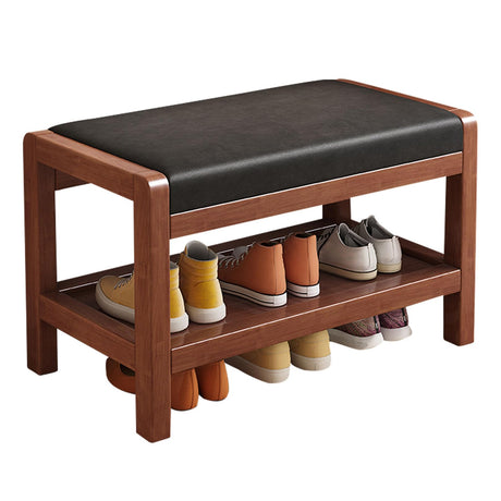 Shoe Rack Bench with Storage, Wood Storage Bench with PU Leather Cushioned Seat