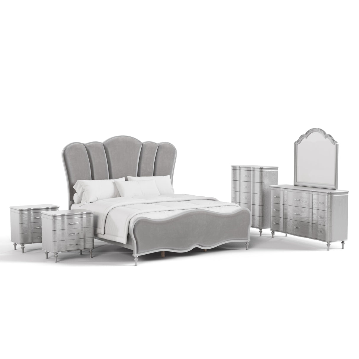 Seabliss Glam Solid Wood 6-Piece Bedroom Collection with Bed Frame, 2 Nightstands