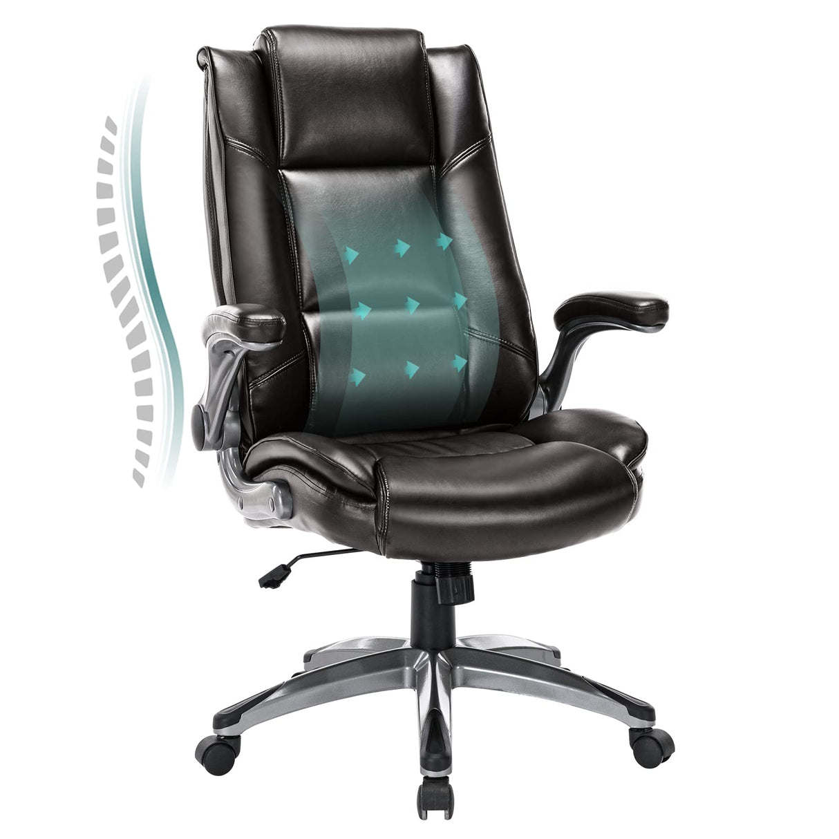 Leather Executive Office Chair - High Back Ergonomic Desk Chair with Flip-Up Arms