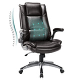 Leather Executive Office Chair - High Back Ergonomic Desk Chair with Flip-Up Arms