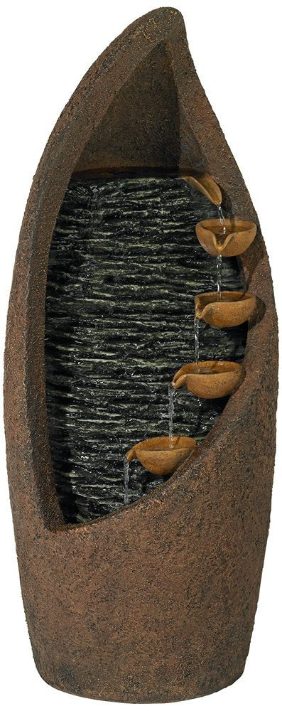 Modern Rustic Cascade Outdoor Floor Water Fountain 34 1/2" High with LED Light