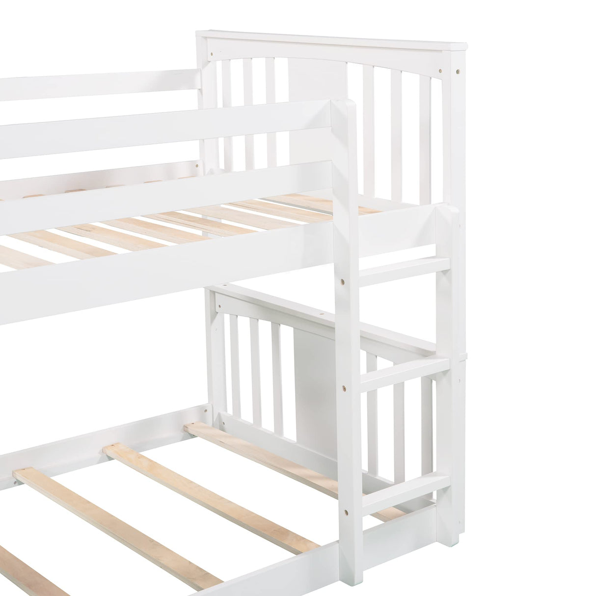 Montessori Floor Bunk Bed Twin Over Twin, Twin Bunk Bed with Slide and Ladder