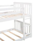 Montessori Floor Bunk Bed Twin Over Twin, Twin Bunk Bed with Slide and Ladder