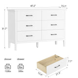 White Dresser for Bedroom, 6 Drawer Dresser Wood with Black Metal Handles