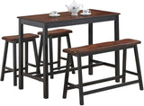 4-Piece Solid Wood Dining Table Set, Counter Height Table w/ 1 Bench & 2 Saddle Stools,