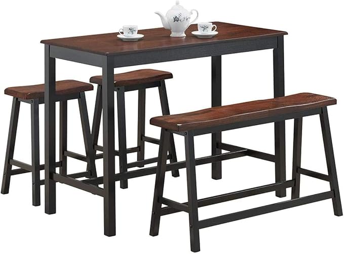 4-Piece Solid Wood Dining Table Set, Counter Height Table