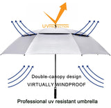 68/72 Inch Automatic Open UV Golf Umbrella, Extra Large Oversize Double Canopy Vented Windproof Waterproof