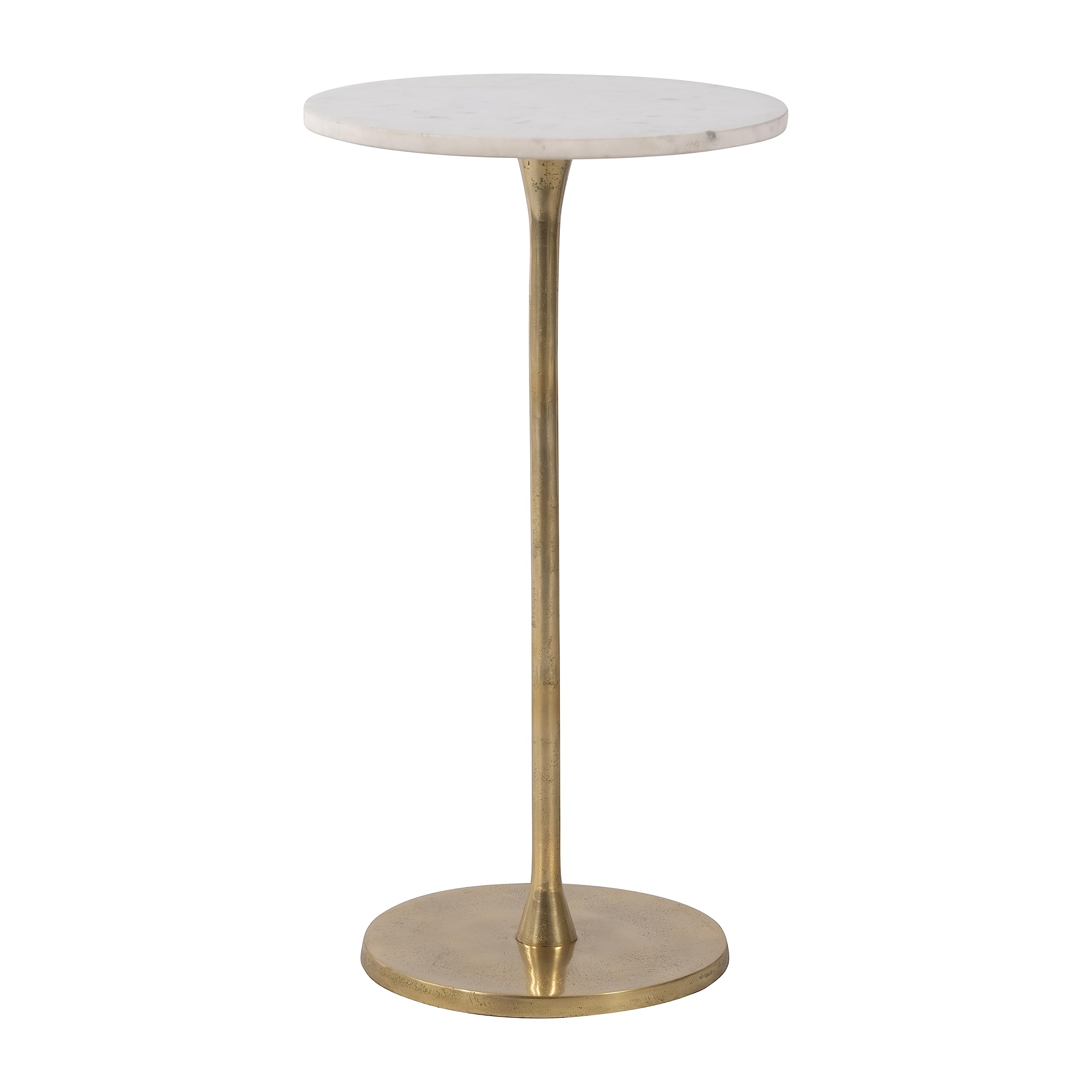 Gold and White 24"H Round Drink Accent Table with Aluminum/Stone