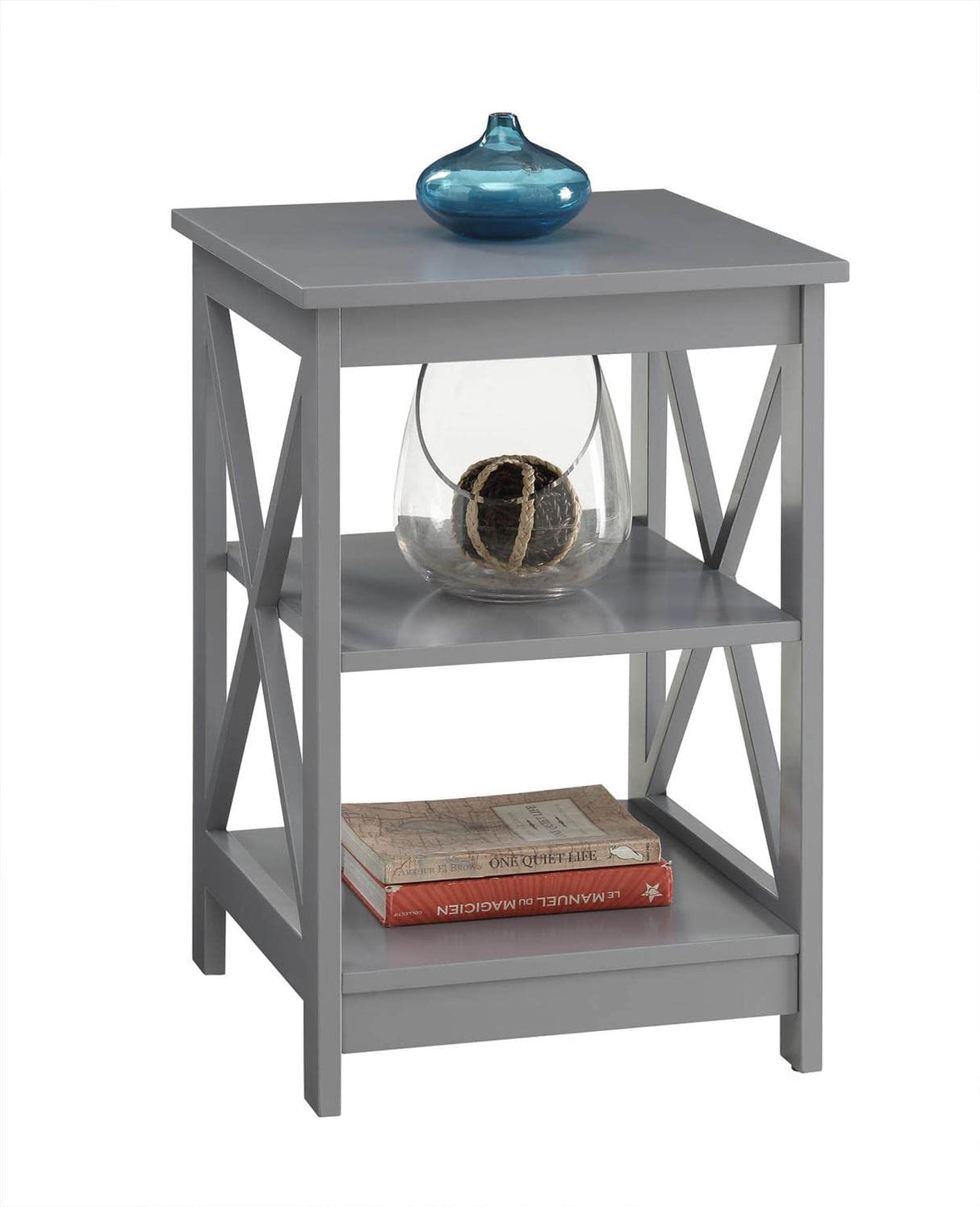 Oxford End Table with Shelves, Gray