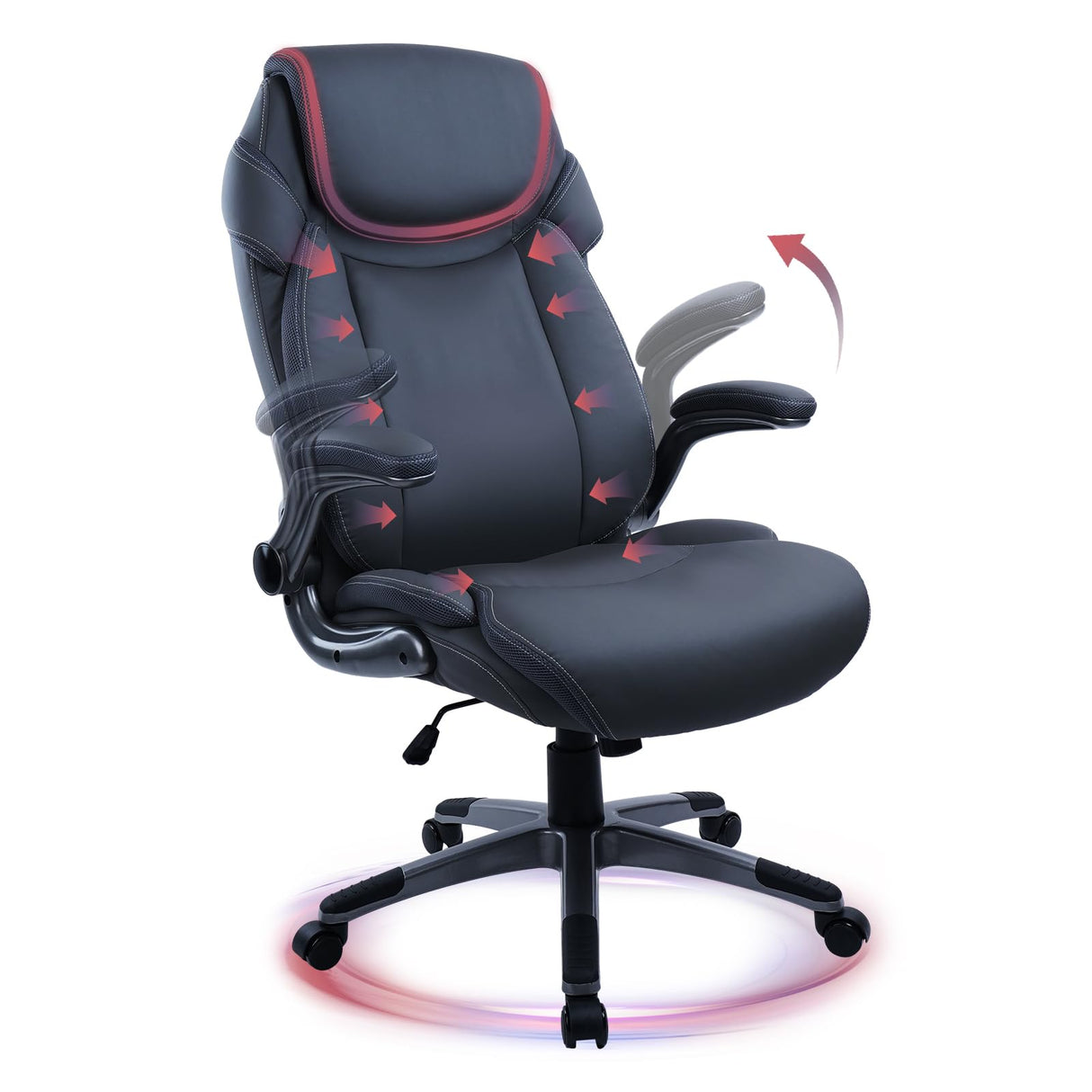 Ergonomic Office Chair Desk Chair with PU Leather High Back Flip-Up Arms Wheels,