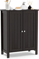 Bathroom Floor Cabinet - Freestanding Side Storage Organizer with Double Doors & Adjustable Shelf