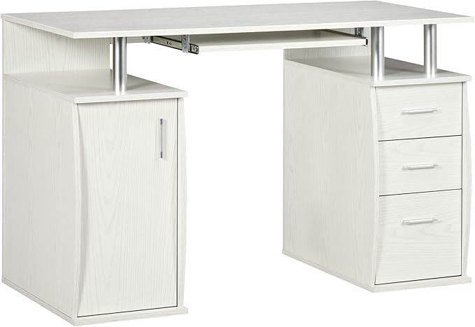47" Computer Desk with Keyboard Tray and Storage Drawers, Home Office Workstation