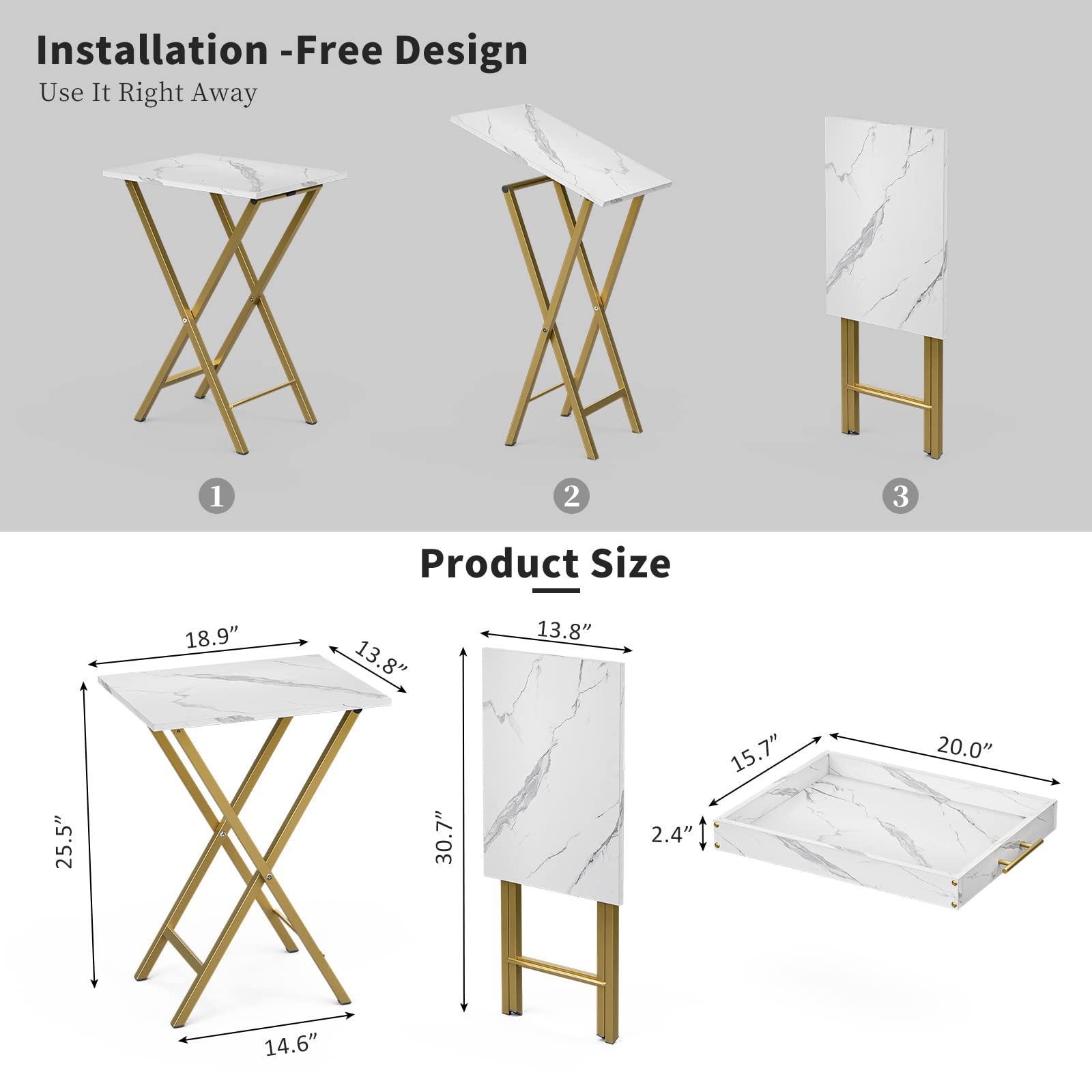 Folding TV Tray Tables, Set of 2 Side Table for Small Place, Snack Eating Tables at Couch