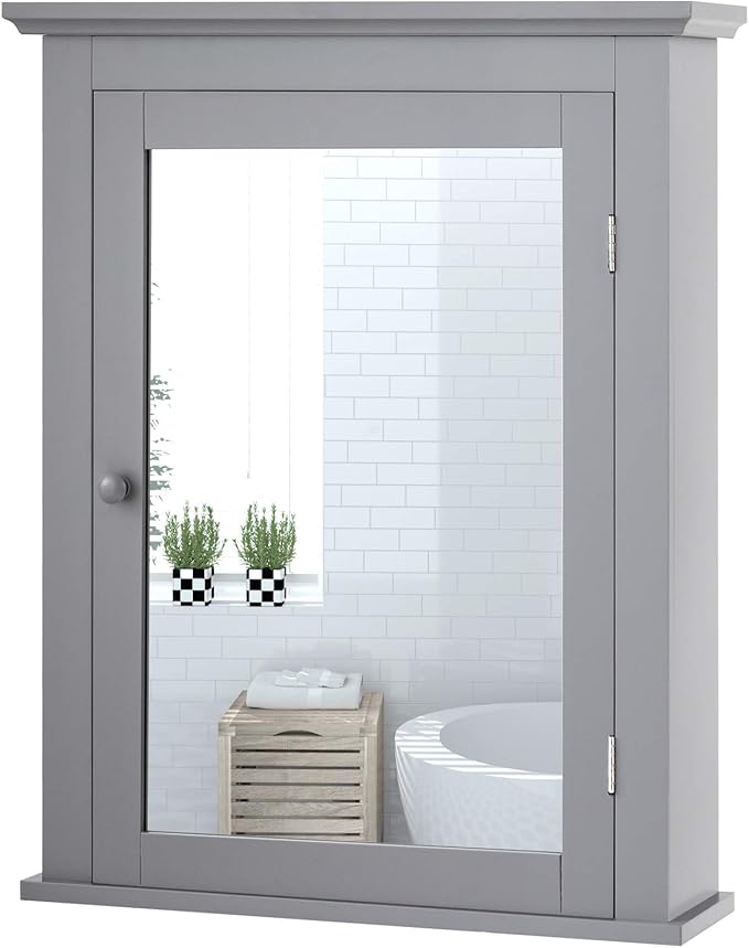 Bathroom Cabinet with Mirror, Mirrored Wall-Mounted Storage Medicine Cabinet w/Single