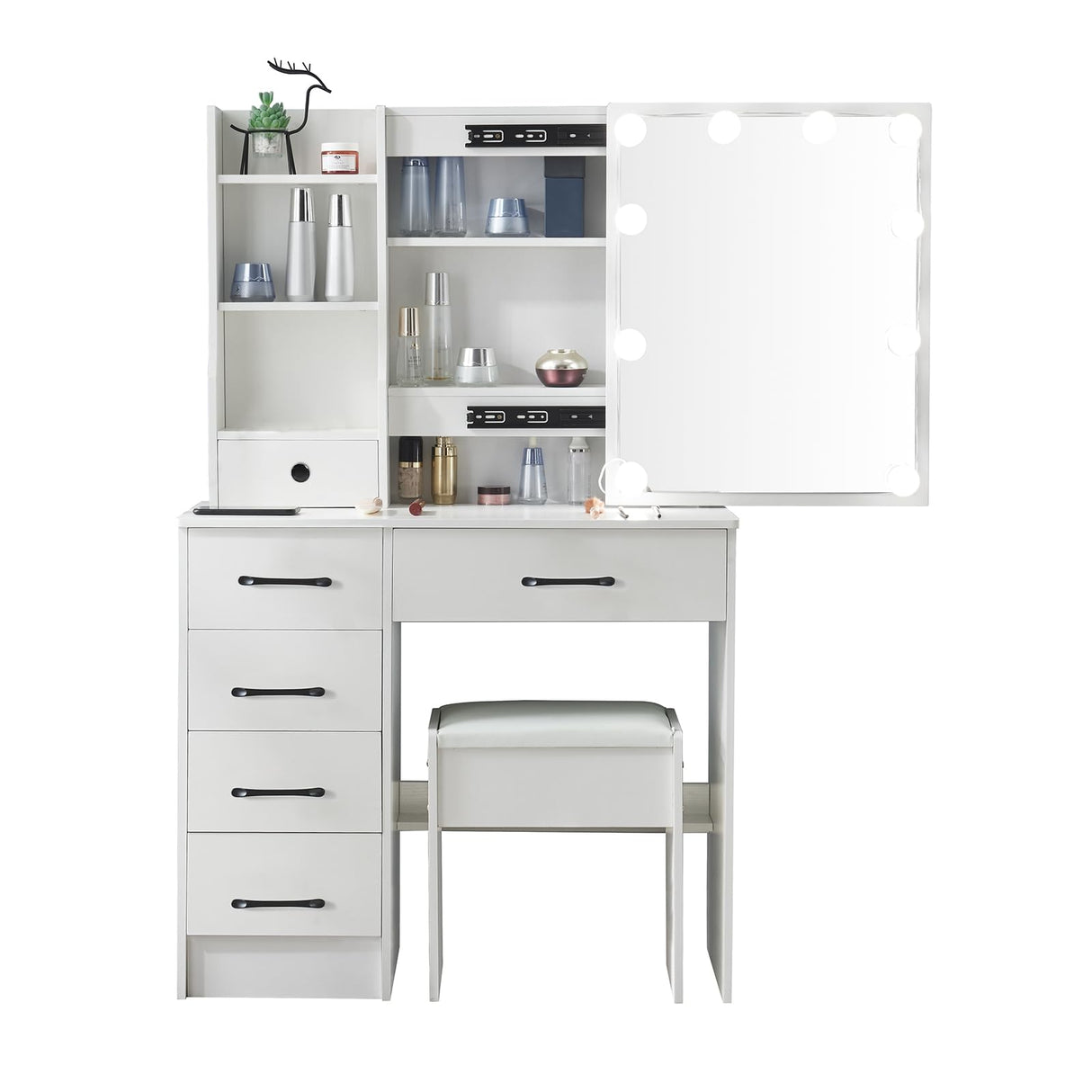 Desk with Mirror and Lights, 31.5" W Vanity Desk with 5 Drawers, 3 Lighting Modes