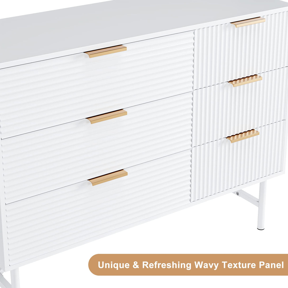 White Dresser, 6 Drawer Double Dresser with Deep Drawers and Metal Handles