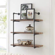 Decorative Floating 3-Tier Wall Mounted Hanging Pipe Shelves - Rustic