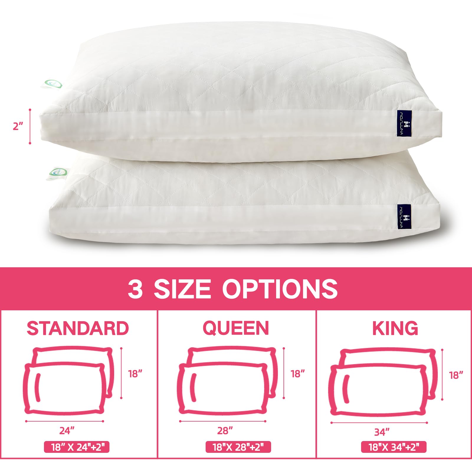 Memory Foam Pillows Queen Size Set of 2，Adjustable Gusseted Bed Pillow