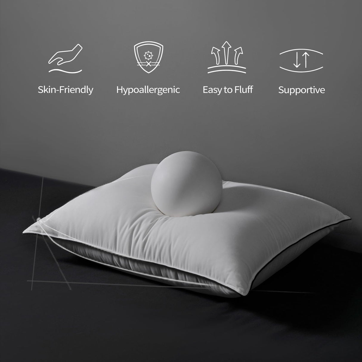 Goose Down Pillows Standard Size, Fluffy Bed Pillows With 480 Thread Count Cotton Shell for Sleeping, Luxurious Soft Cloud Pillow for Back, Stomach - 1 Pack, Standard Size (20" x 26")