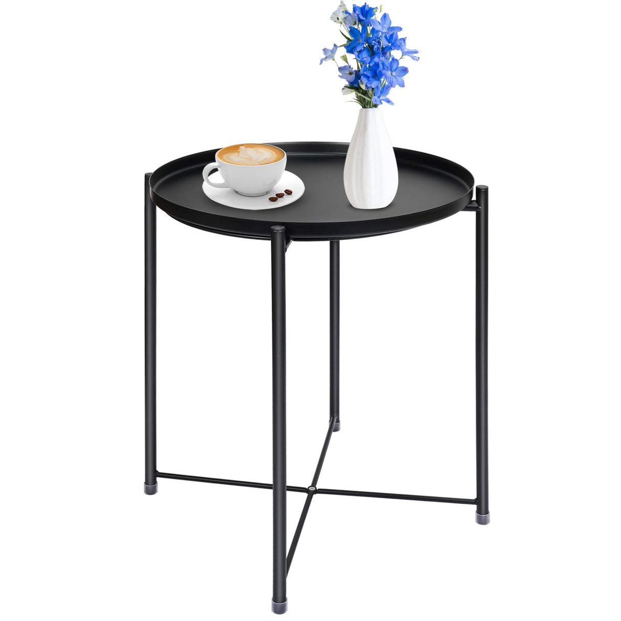 Tray Metal End Table, Foldable & Removable Round Side Tables