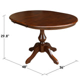 International Concepts 36" Round Top Pedestal Table with 12" Leaf-28.9" H-Dining Height,