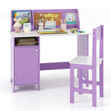Kids Desk and Chair Set, Wooden Children Study Table with Storage, Hutch