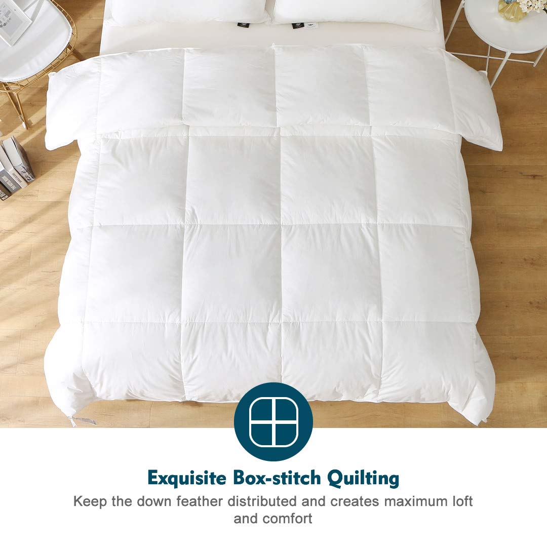 Oaken-Cat Feathers Down Comforter California King - 100% Organic Cotton Quilted Medium Warm All Seasons Duvet Insert or Stand-Alone Comforter (104x96, Ivory White)