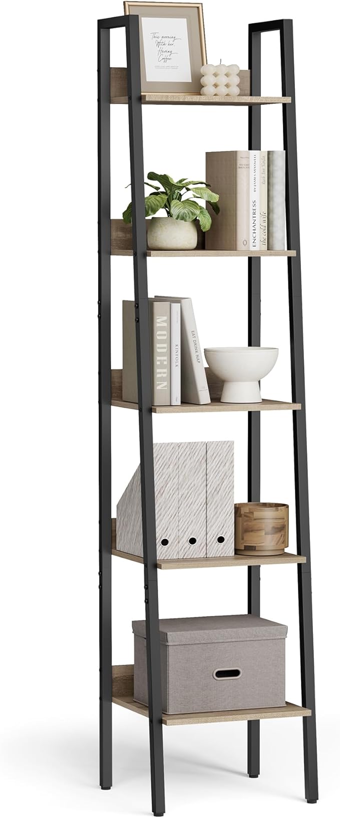 Bookshelf, 5-Tier Narrow Bookcase, Ladder Shelf for Home Office, Living Room, Bedroom