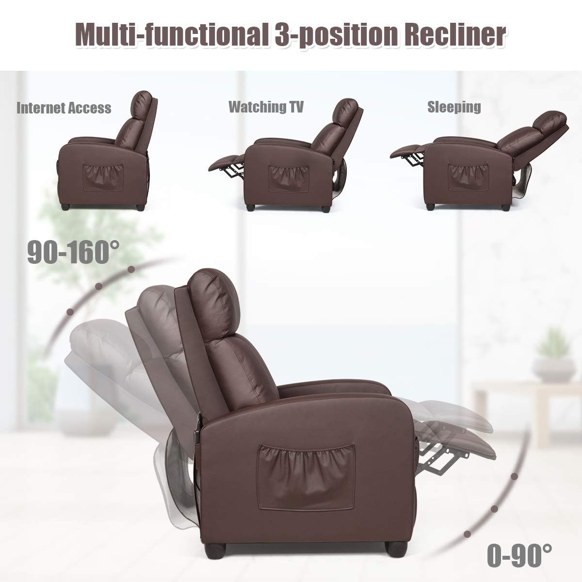 Recliner Chair PU Leather Recliner with Massage Function Small Reclining Chair