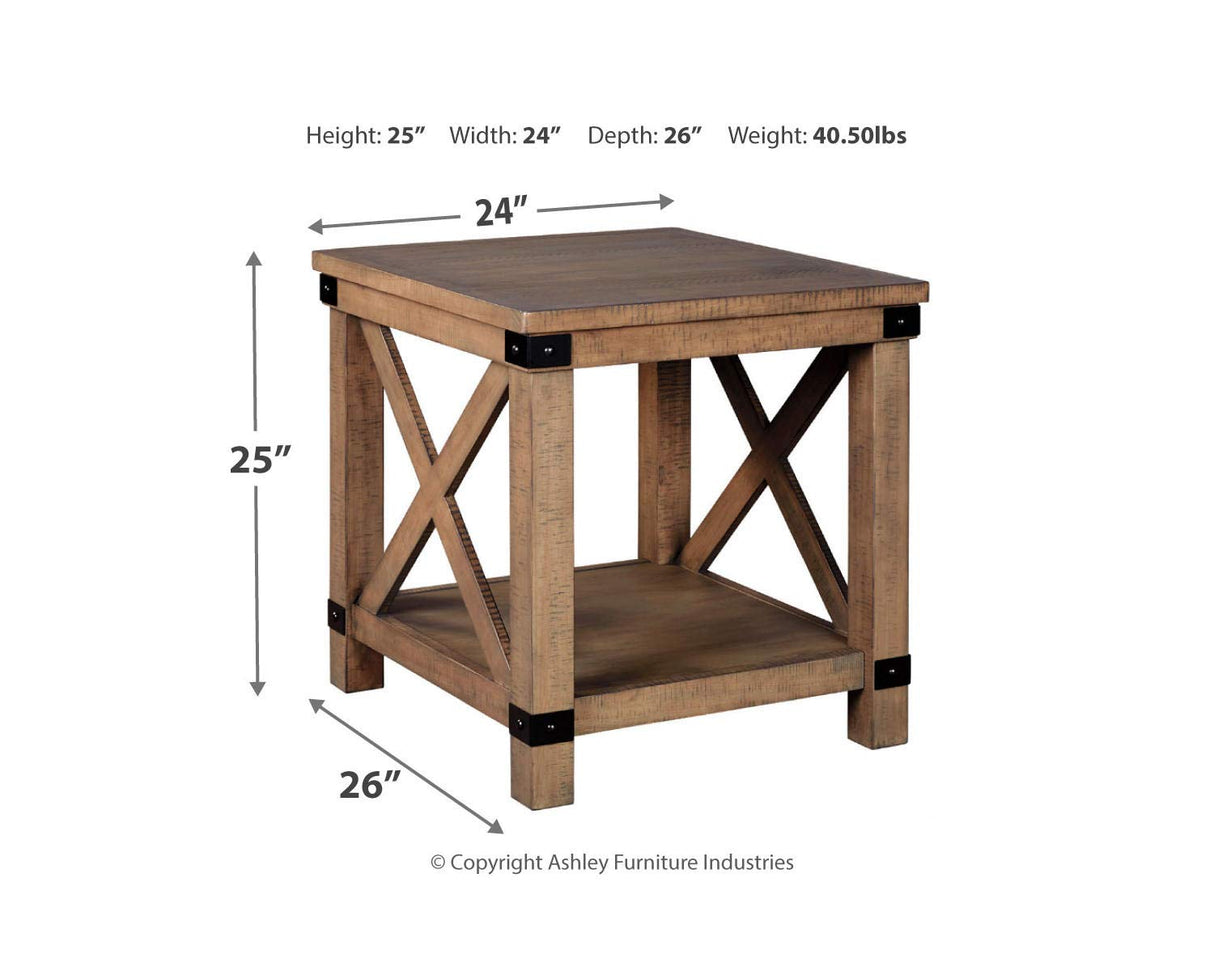 Aldwin Farmhouse Square End Table with Crossbuk Details, Light Brown