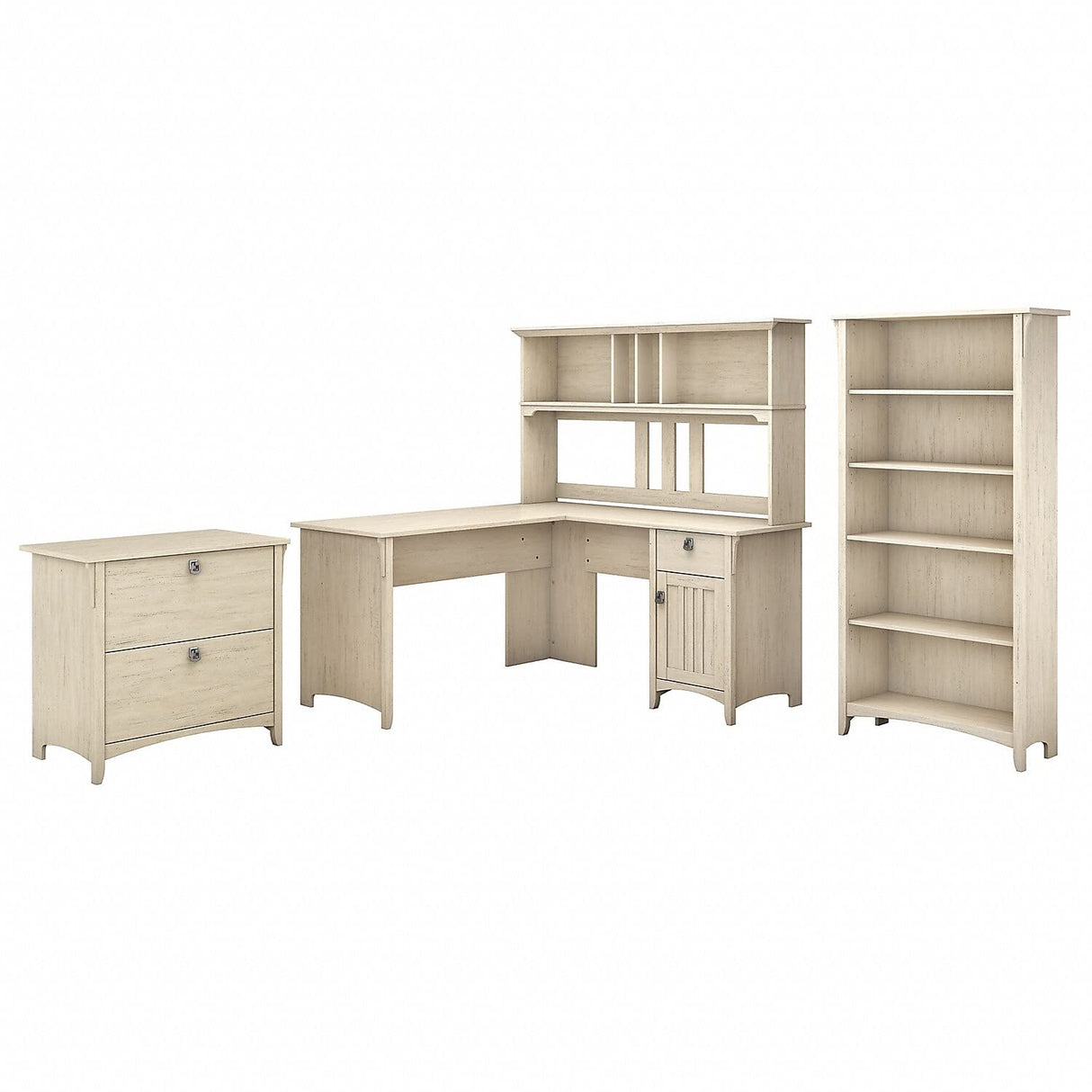 Salinas 60W L Shaped Desk with Hutch, Lateral File Cabinet and 5 Shelf Bookcase