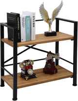 Rustic Bookshelf, 3 Tier Real Wood Bookshelf, Metal Book Shelf for Storage, Black Bookcase, 12.6" D x 23.62" W x 36.61" H