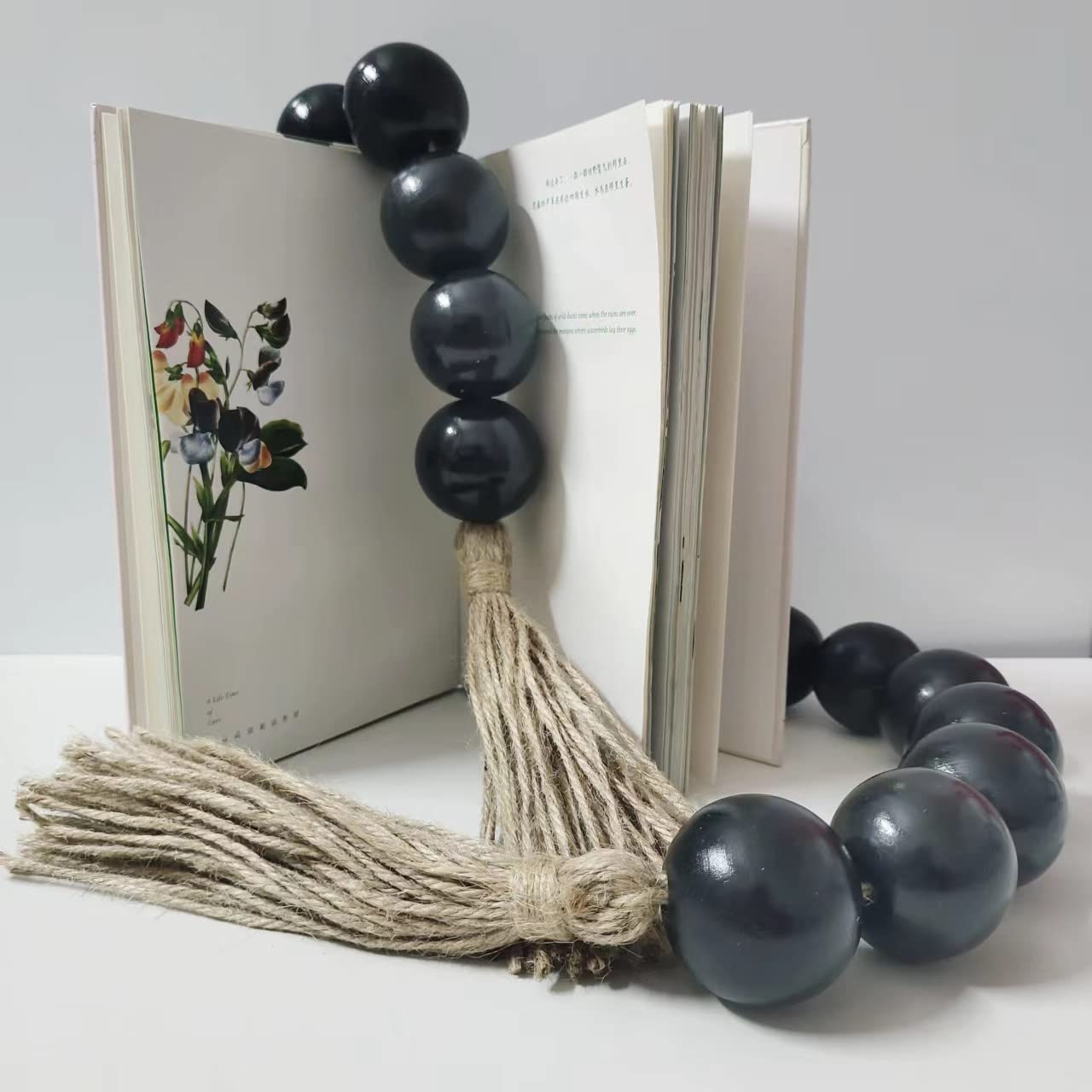 Wood Bead Garland，1.6" Diameter Wooden Beads Tassels, Decorative Beads Boho Decor