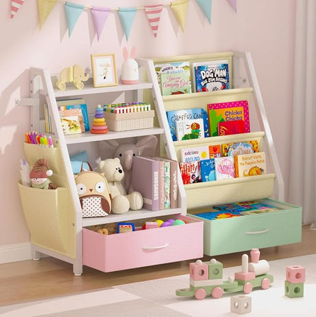 Kids Bookshelf and Toy Organizer, Sturdy 3 Tier Kids Bookcase