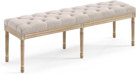 44" Bedroom Bench, Vintage French Tufted End of Bed Bench