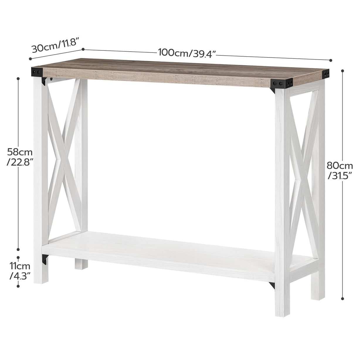 Farmhouse Console Table, Narrow Entryway Table, Sofa Table with 2 Open Shelves, for Hallway