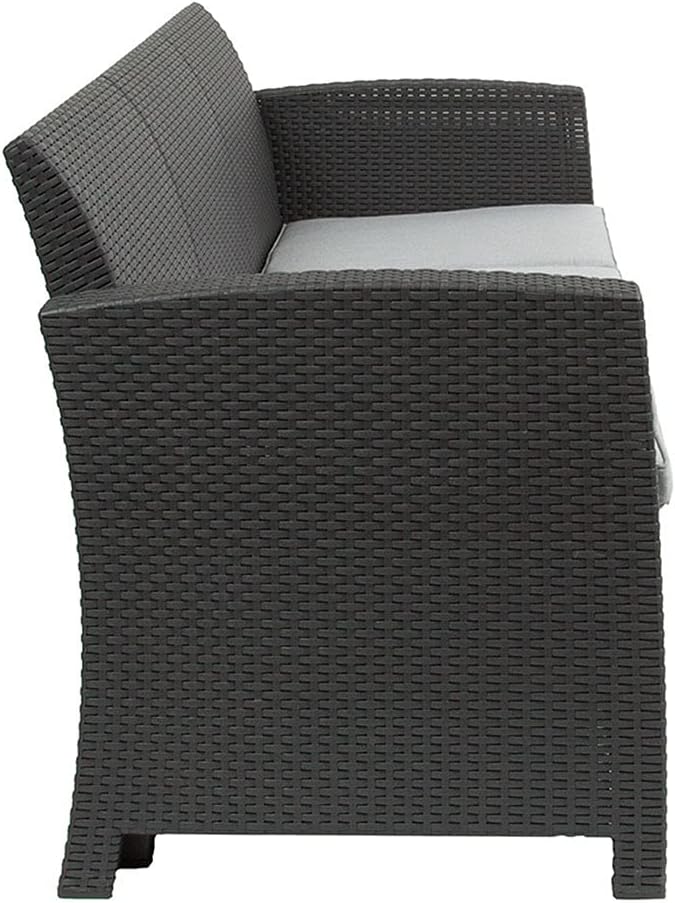 Seneca Dark Gray Faux Rattan Sofa with All-Weather Seneca Light Gray Cushions