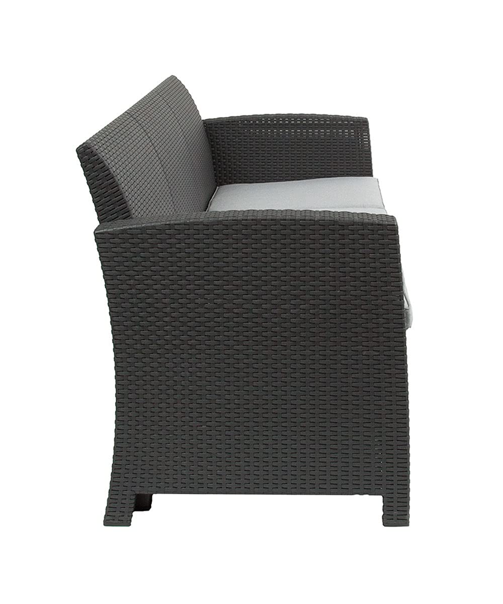 Seneca Dark Gray Faux Rattan Sofa with All-Weather Seneca Light Gray Cushions