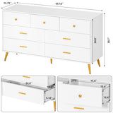 7 Drawer Dresser for Bedroom, Modern White Wood Dresser with Wide Drawers