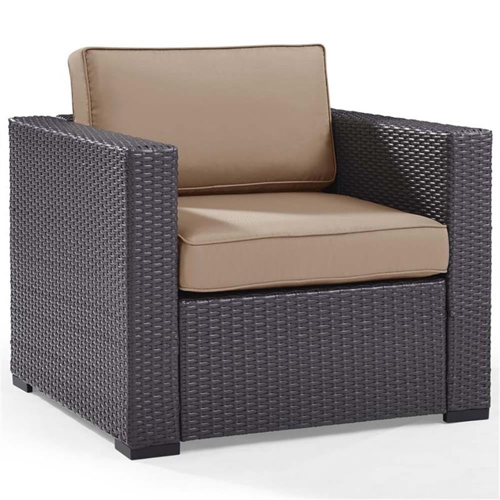 Biscayne Outdoor Chair, Wicker Patio Chairs for Porch, Deck, Balcony, Backyard, Brown with Mocha Cushions