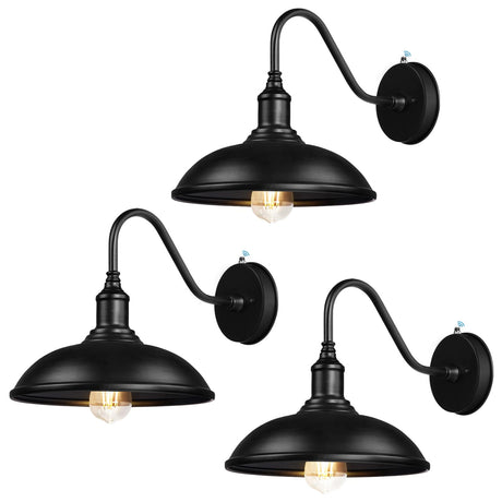 Naurham Outdoor Barn Light Fixtures - 10.9" Diameter Dusk to Dawn Exterior Farmhouse Lighting for House with Anti-ponding Bottom, Barn Lights Outdoor Gooseneck Lighting (3 Pack)