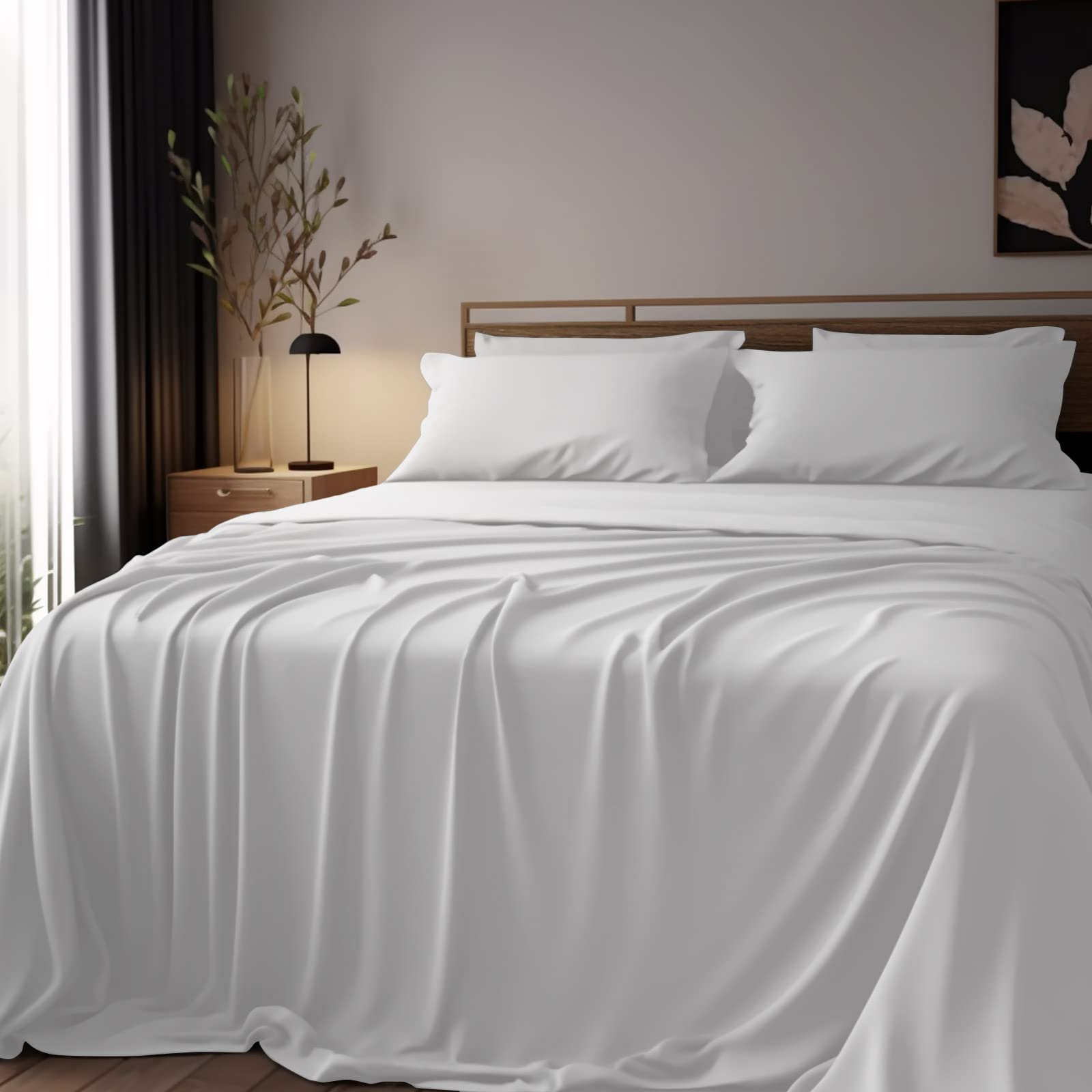 Bamboo Sheets Queen Size Bed Sheets 4-Pcs Set - 100% Organic Bamboo Viscose 400
