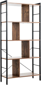 5-Tier Bookshelf, Industrial Style Bookcase with Metal Frame, Free Standing Storage Display Shelves