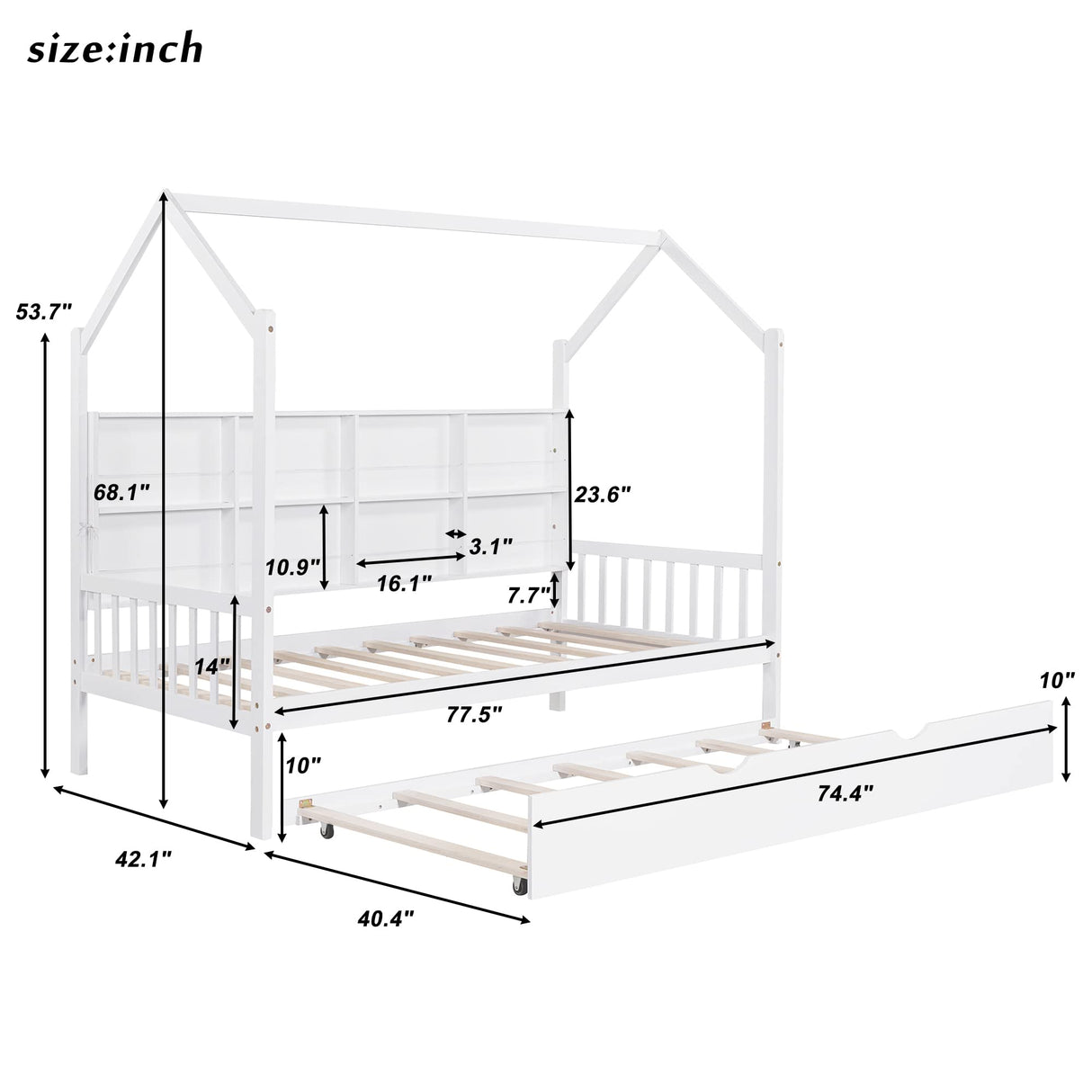 Wooden Twin Size House Bed with Trundle for Boys Girls Kids Toddler, Kids Bed