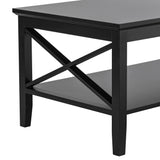 Oxford Coffee Table with Thicker Legs, Black Wood Coffee Table with Storage