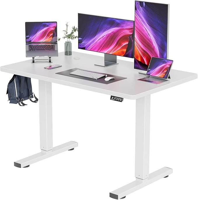 Height Adjustable Electric Standing Desk 55 inch Computer Table, Home Office Workstation, 55in, White Leg/White Top