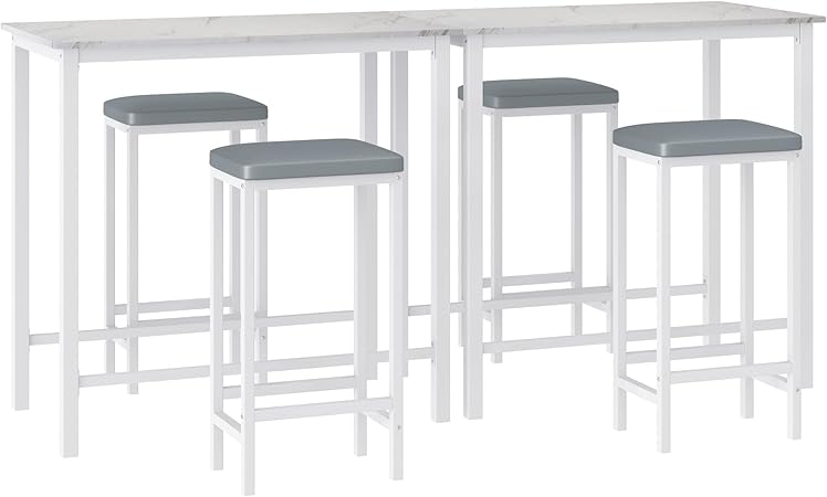 White Bar Height Dining Table Set for 2, 3-Piece Pub Counter Height Tall Kitchen Table